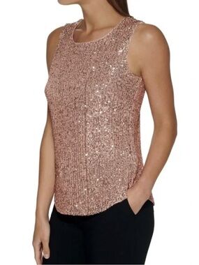 DKNY Rose Gold Sequin Sleeveless Tank